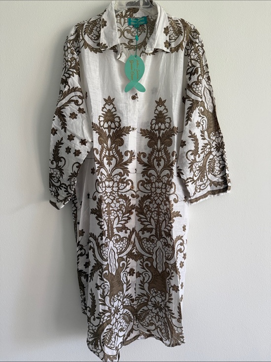 Antica Sartoria Dresses & Skirts - Antica Sartoria by Giacomo Cinque White Midi Dress with Brown Ornamental Print